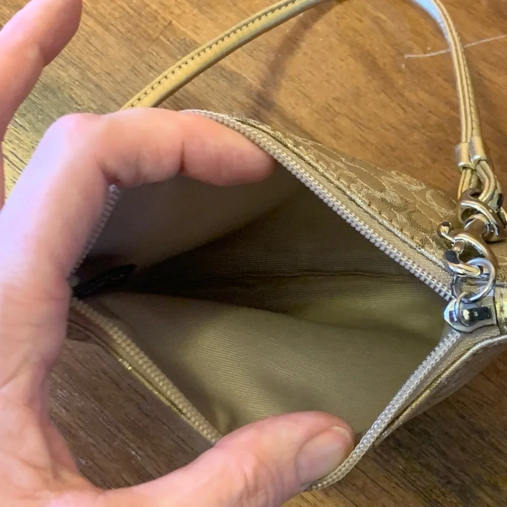 Coach Gold Tan Wristlet Clutch with Elegant Design zipper wrist strap